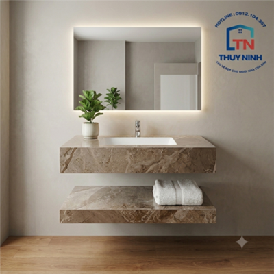 Chậu bàn đá hai tầng Viglacera màu nâu vân đá